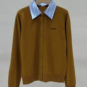 MIUMIU Letter Print Lapel Pullover Long Sleeve Cashmere Sweater for Women